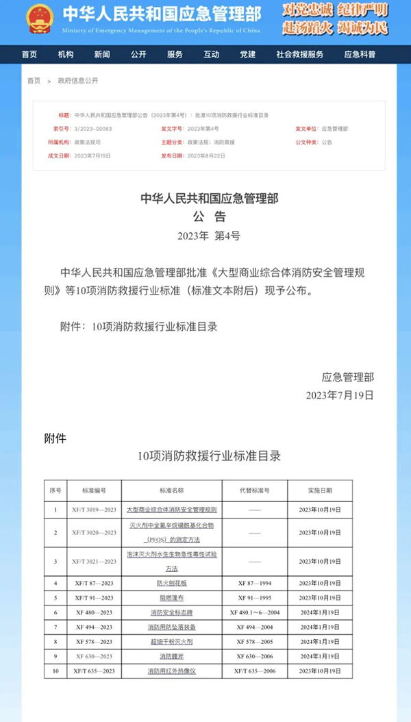 超細干粉滅火劑等10項消防救援行業(yè)標準正式發(fā)布